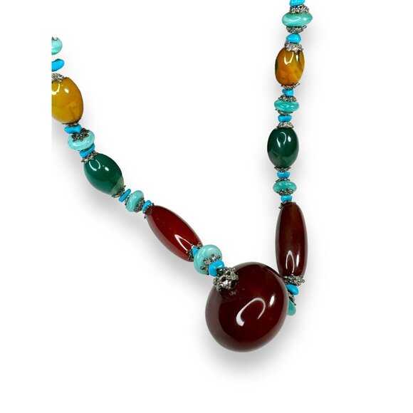 Long Stone Bead Necklace Mixed Gemstones and Glass 30" Boho Beaded Statement - Picture 3 of 16